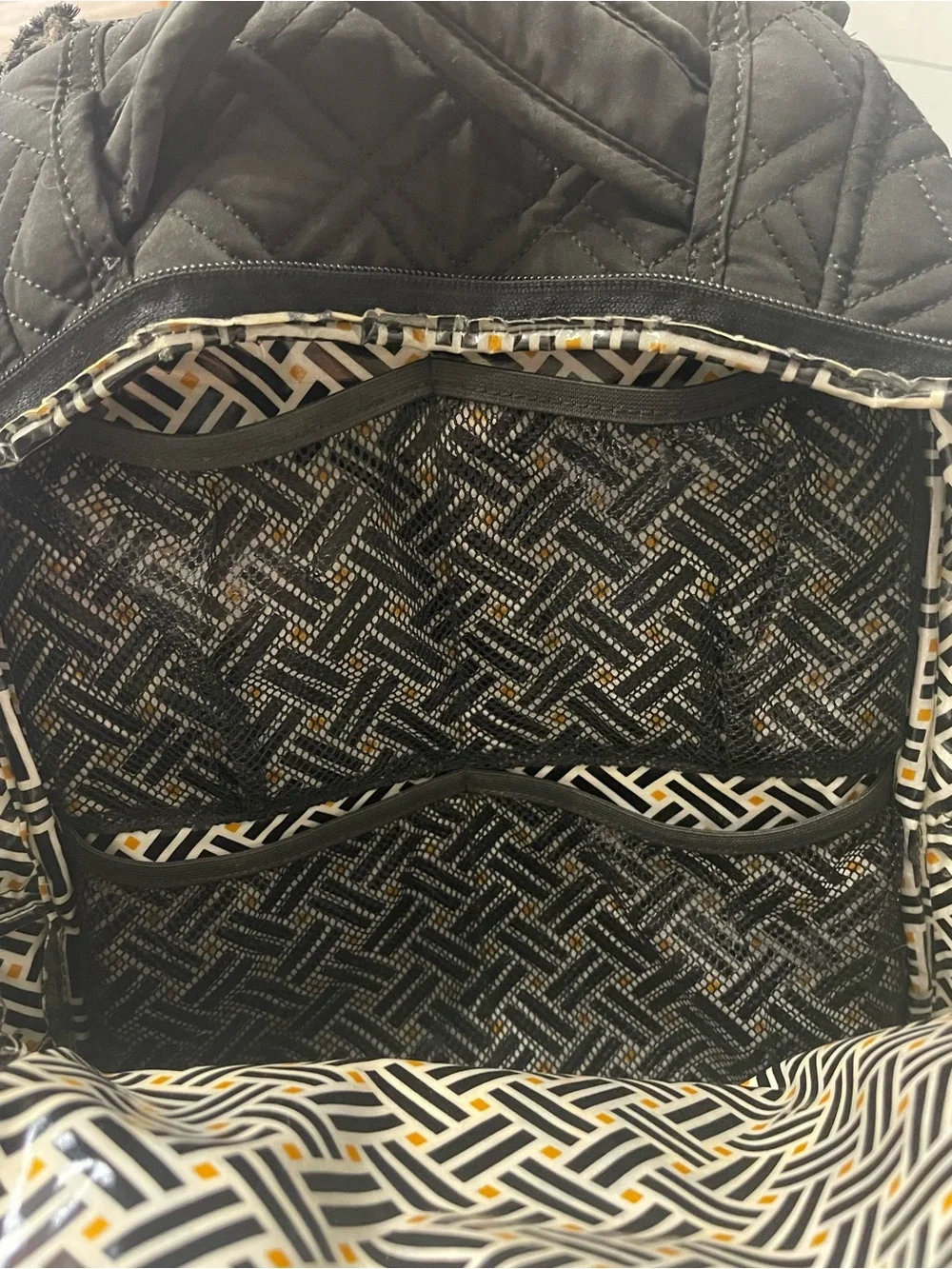 Vera Bradley Black Microfiber Quilted Backpack Diaper Bag Travel Tote
